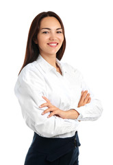 Beautiful businesswoman on white background