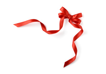 Beautiful bow made from red ribbon on white background