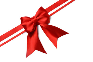 Red ribbons with bow on white background