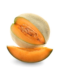 Ripe cut melon on white background