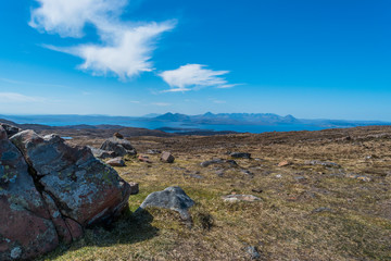 Breathtaking rural mountain landscape with sea and countryside in the distance. Could be used for inspirational and motivational content