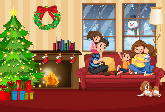 A happy family in the house on christmas