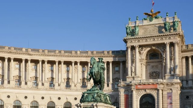 Hyper lapse of Imperial Palace Hofburg and Statue of Prince Eugene of Savoy, Vienna, Austria