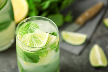 Glass of fresh mojito, closeup
