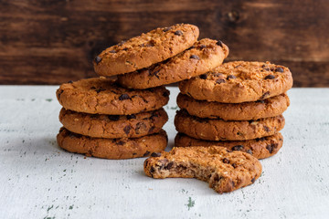Oatmeal cookies on a wooden table