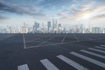 Road pavement and Chongqing urban architecture skyline