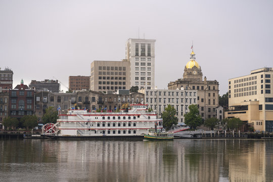 The Savannah River splits the city of the same name between downtown and the convention center