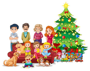 Fototapeta premium Family in front of christmas tree