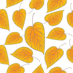 Obraz premium Yellow leaves over white seamless pattern. Fall vector background.