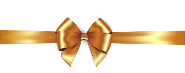 Shiny golden satin ribbon and gold bow