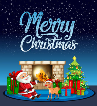 Merry chritsmas santa and reindeer card
