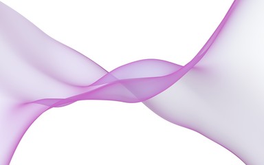 Abstract purple wave. Blue scarf. Bright purple ribbon on white background. Abstract smoke. Raster air background. Vertical image orientation. 3D illustration
