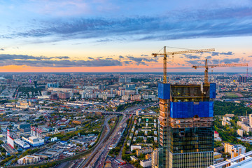 Panoramic view of Moscow. Evening, sunset.