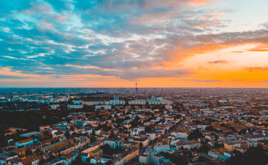 german city berlin from the bird view with thousands of buildings