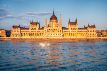 Fototapeta premium Beautiful view of the Hungarian Parliament on a sunny day, Budapest