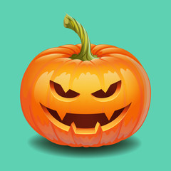 Halloween pumpkin face - Evil smile Jack o lantern, autumn holidays banner. Jack o lantern icon emotion. Vector illustration.