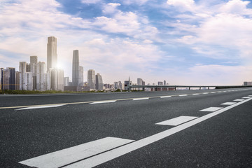 Road pavement and Guangzhou city buildings skyline