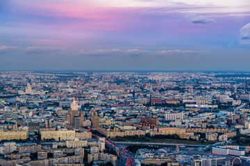 Panoramic view of Moscow. Evening, sunset.