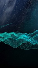 Abstract landscape on a dark background. Star horizon. Cyberspace grid. Hi-tech network. Outer space. Starry outer space texture. 3D illustration