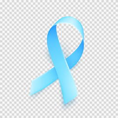 Realistic blue ribbon, world prostate cancer day symbol in november, vector illustration.