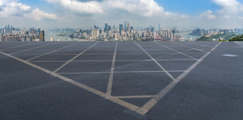 Road pavement and Chongqing urban architecture skyline