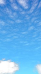 Blue sky background with white clouds. Abstraction group of clouds on clear blue sky on sunny day. 3D illustration