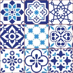 Foto auf Acrylglas Lissabon-Fliesen-Design, Azulejo-Vektor nahtloses Muster, abstrakte und florale Dekoration, inspiriert von traditioneller Fliesenkunst aus Portugal und Spanien © redkoala