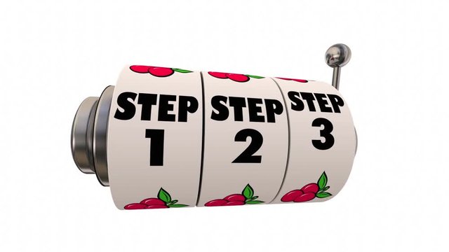 Step 1 2 3 Follow Instructions Process Workflow Slot Machine 3d Animation
