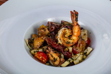 Roasted prawn and octopus