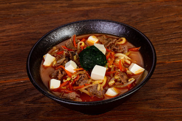Japanese soup with tofu and beef