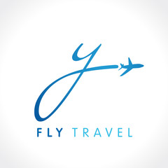 Y letter fly travel company logo. Airline business travel identity brand design with letter 