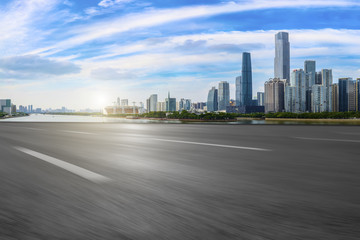 Road pavement and Guangzhou city buildings skyline