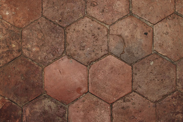 vintage hexagon tiled floor texture, brown color background