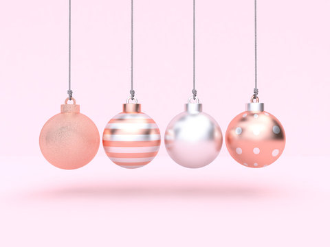 christmas ball hanging pink background 3d rendering
