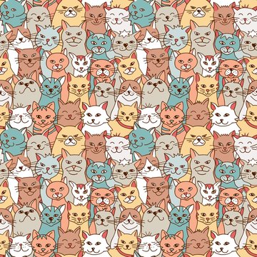 Seamless pattern of hand drawn cats