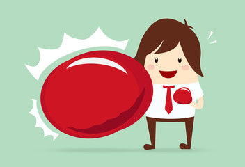 happy businessman punching with boxing gloves, business concept