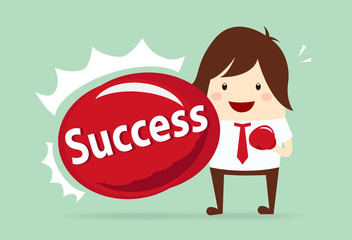 happy businessman punching success content with boxing gloves, business concept