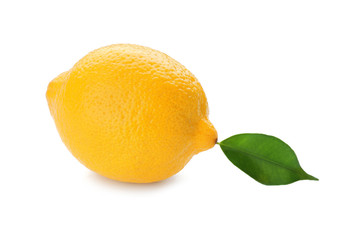 Whole ripe lemon on white background