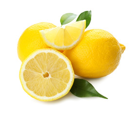 Ripe lemons on white background