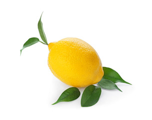 Whole ripe lemon on white background