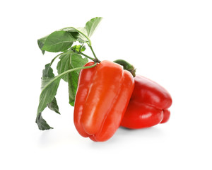 Fresh red peppers on white background