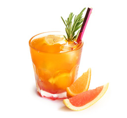 Fresh summer cocktail in glass on white background