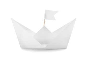 Origami boat on white background