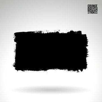 Black brush stroke and texture. Grunge vector abstract hand - painted element. Underline and border design.