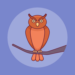 Owl sitting on branch flat line icon. Halloween element.