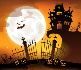 Papier Peint photo Lavable Pour enfants Halloween maison silhouette thème 5