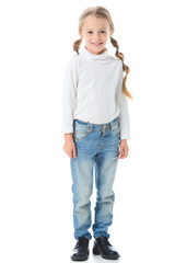 Fototapeta premium adorable kid with braids posing isolated on white