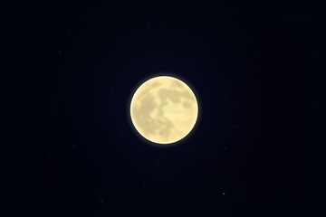 Naklejka na ściany i meble Full white moon isolated on dark starry sky, night background. Closeup moon and star light effect. G