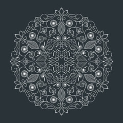 Black and white round floral element