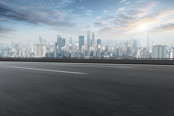 Road pavement and Chongqing urban architecture skyline